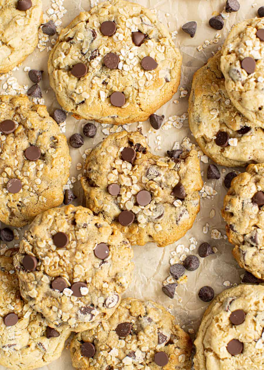Top shot fo Oatmeal Chocolate Chip Cookies