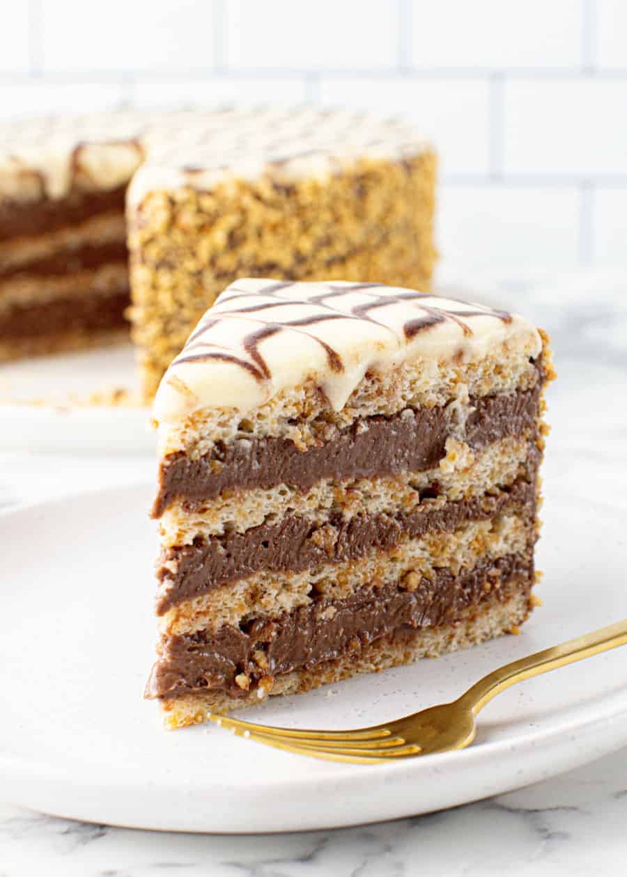 Full slice of Chocolate And Hazelnut Layer Cake