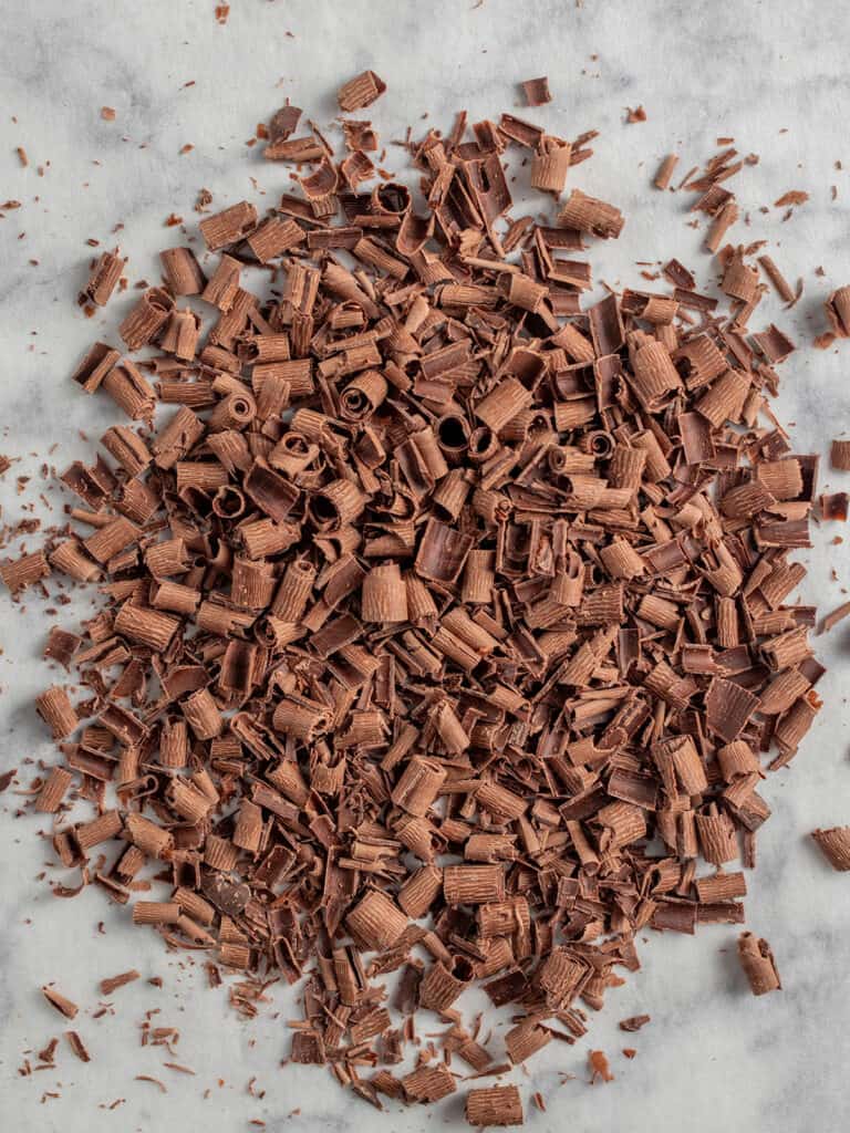 How To Make Chocolate Curls - close top down shot of curls