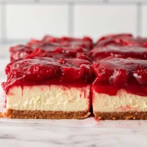 Front on close up shot of the cheesecake bars square image