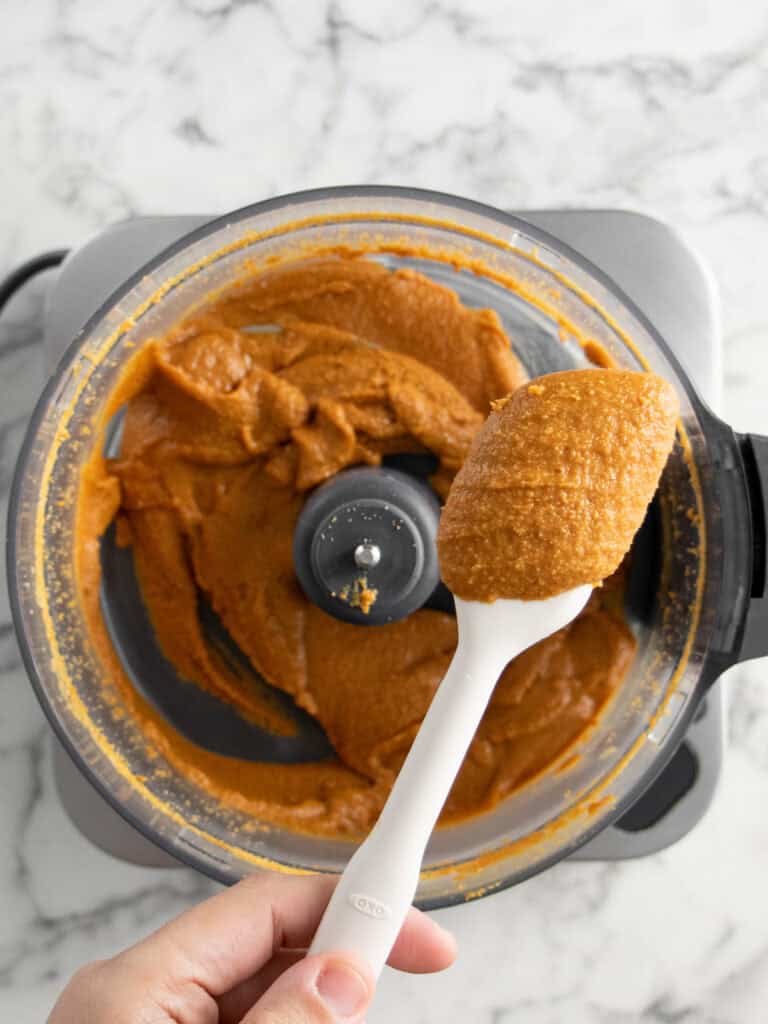 Showing the mixture when it's been pulsed into a smooth paste