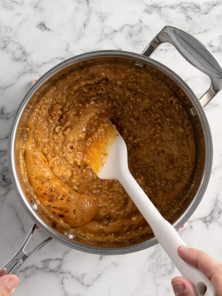 What the mixture looks like when the hazelnuts have been added