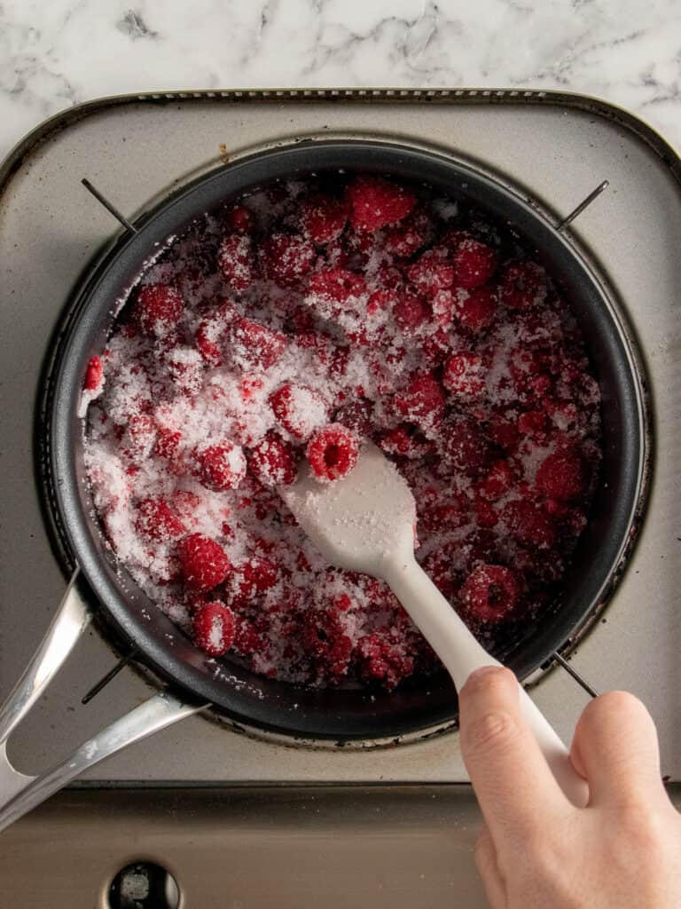 Raspberries coated in sugar
