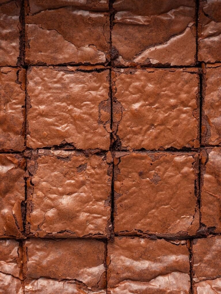 Top down shot of how shiny the chocolate brownies look