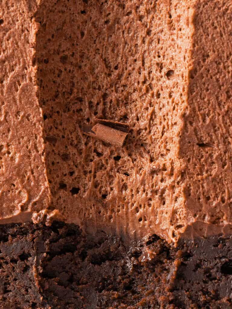 An extreme close up showing how light and airy the inside of the cake is