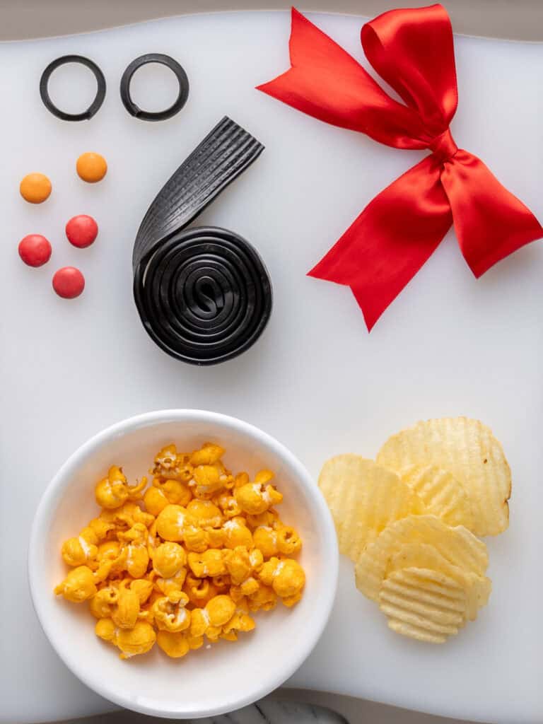 Showing what the decorations look like on a chopping board