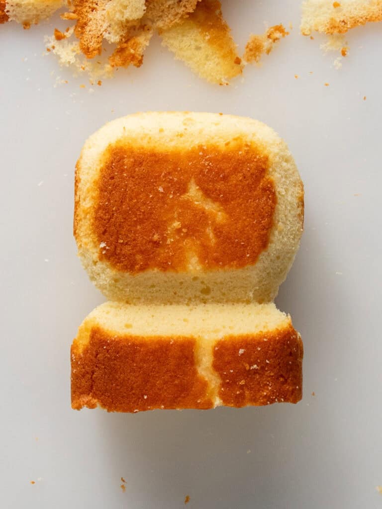 Showing what the loaf cake should look like from the front once its been fully trimmed
