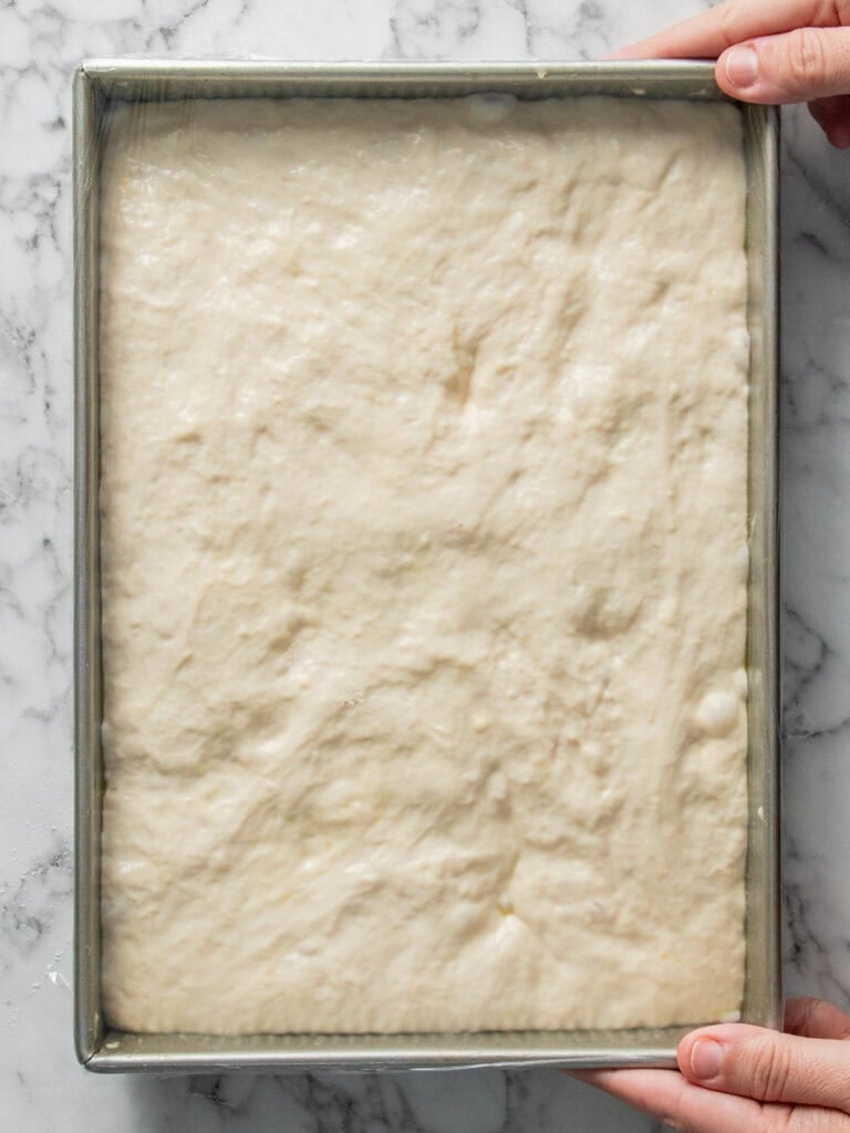 Showing the dough after it's risen a third time