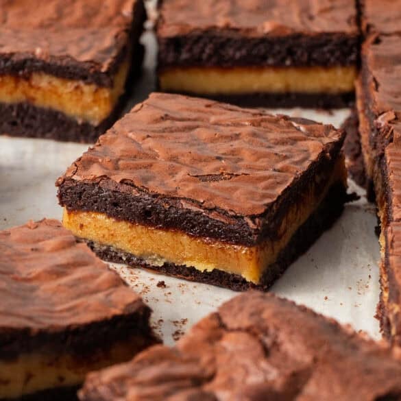 Square image for layered caramel and chocolate bars