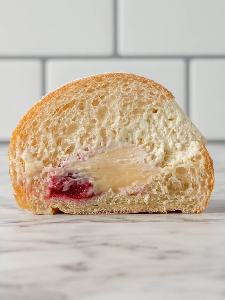 A front on shot of Akimbo's Cream Bun to show what the inside looks like