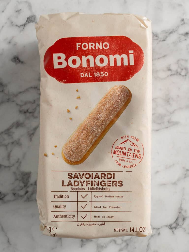 A top down photo of sponge finger biscuits in their packaging