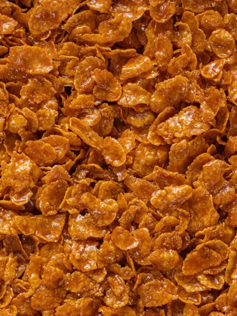 Top down close up of the crispy caramel layer