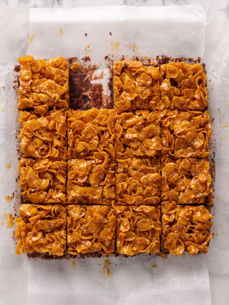 Top down shot of the sliced up bars