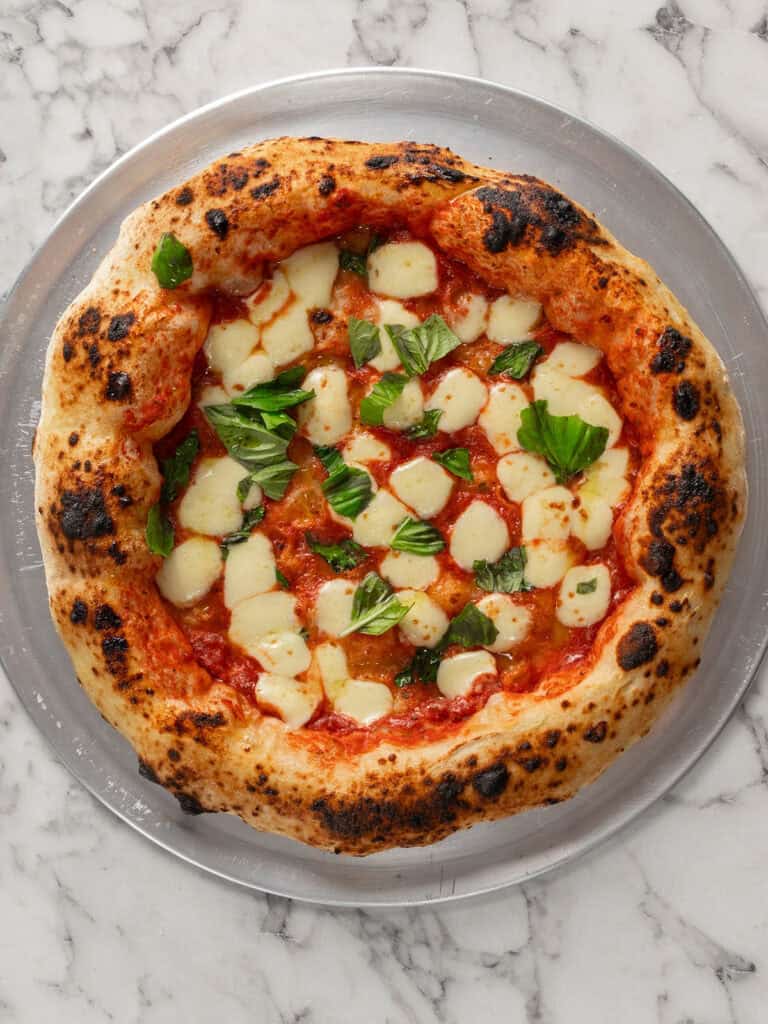 A close up top down shot of a Neapolitan style